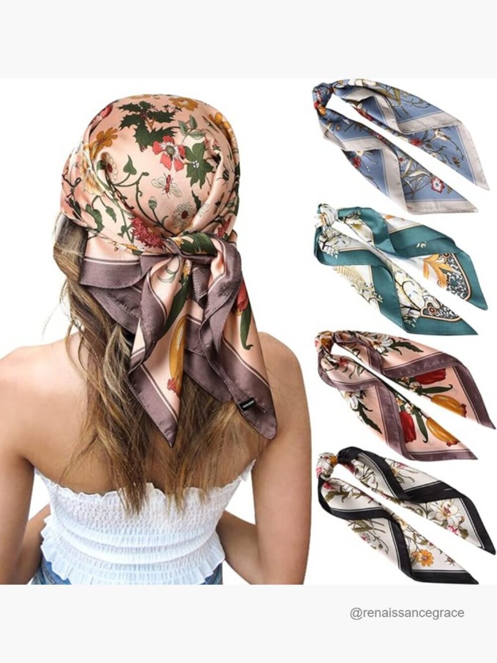 27" Silk Feeling Square Head Scarf - 4 Pack Satin Hair Bandanas for Women